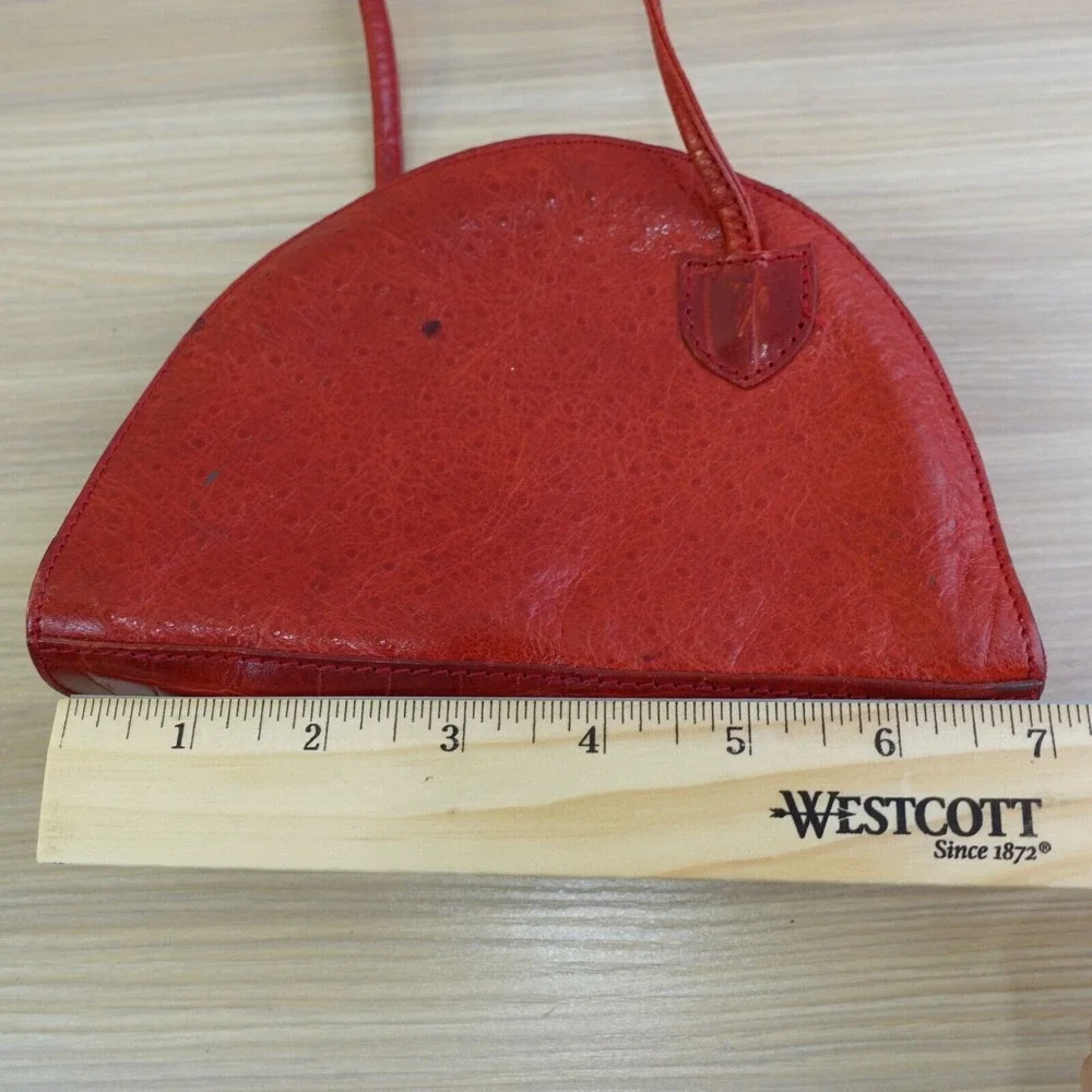 Vintage Ostritch Crocodile Half Moon DANIELLE NICOLE Crossbody Purse S Red ITALY - Picture 6 of 16